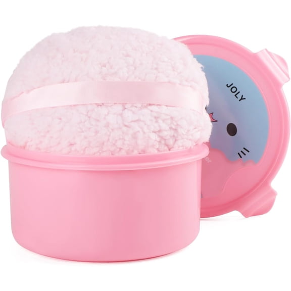 Extra Soft Powder Puff, 6" x 3" Large Body Powder Applicator, Dusting Powder Puffs with Loose Powder Container for Women (Pink)