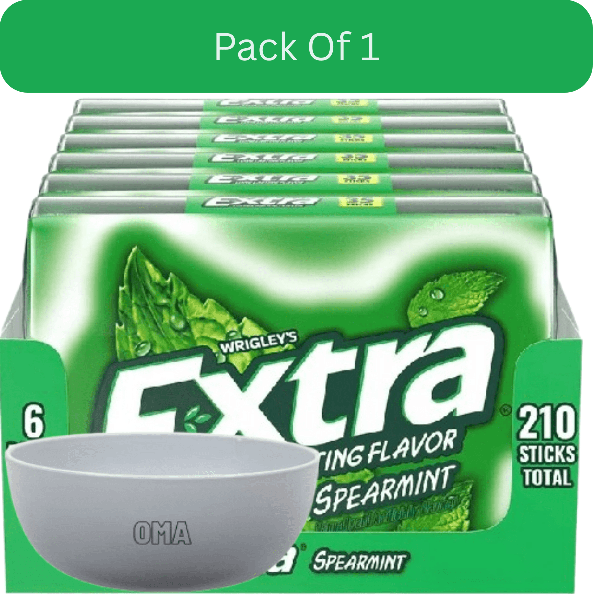 Extra Spearmint Sugar-Free Gum, 35 Pieces per Pack, 6 Packs With White Bowl By OMA