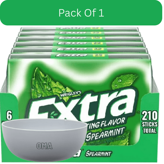 Extra Spearmint Sugar-Free Gum, 35 Pieces per Pack, 6 Packs With White Bowl By OMA