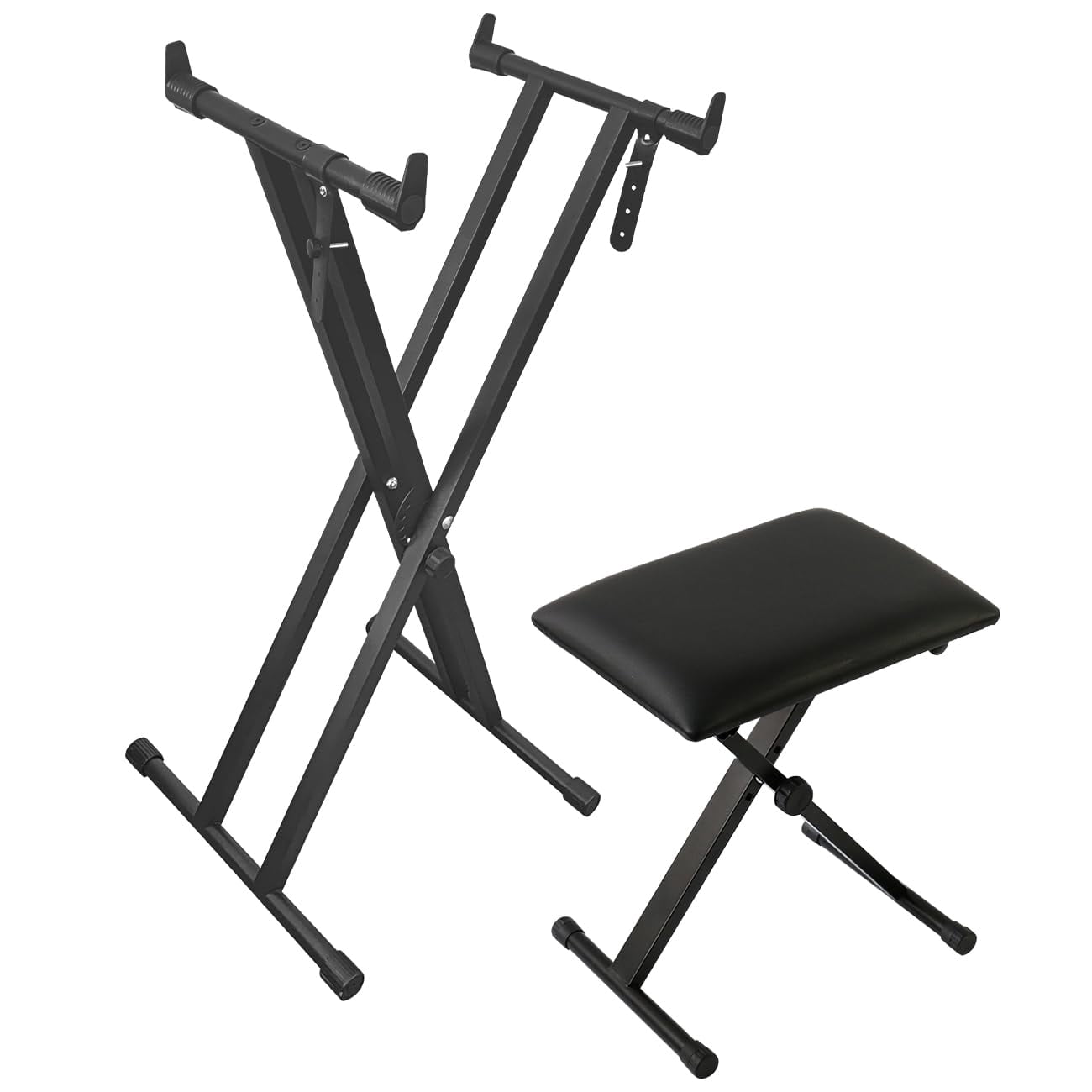 Extra Stability Piano Stand And Bench For 88-key & 61-key Keyboard  Adjustable Chair With Cushion Foldable X-style Padded Seat Compact Black