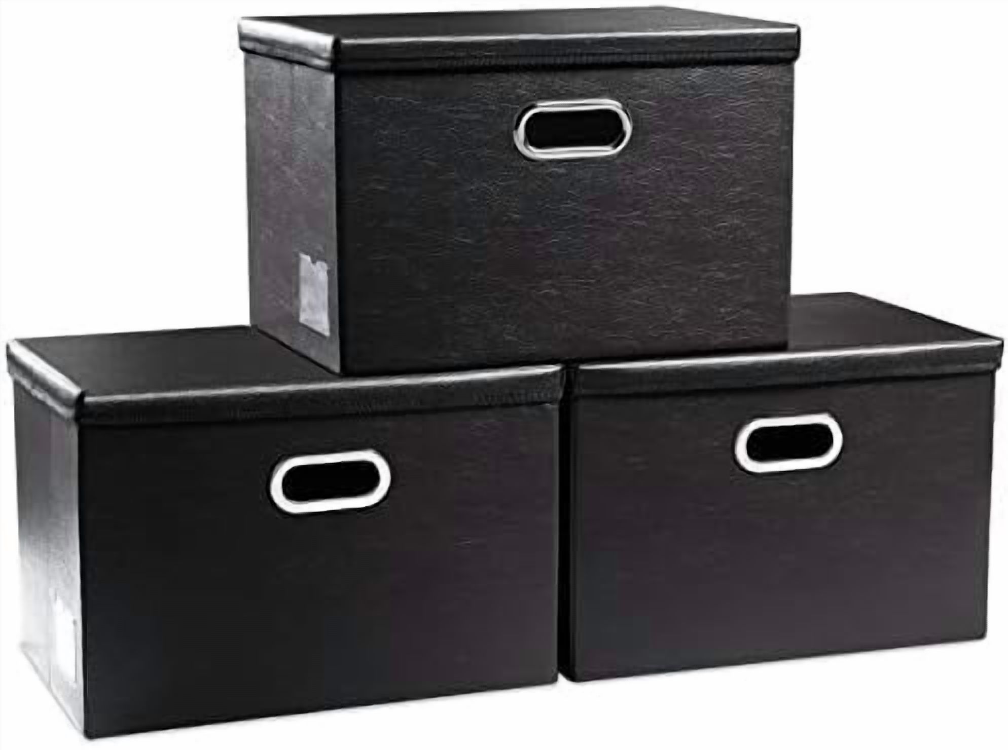 Extra Stackable Storage Bins with Lids [3-Pack] Leather Fabric Foldable ...