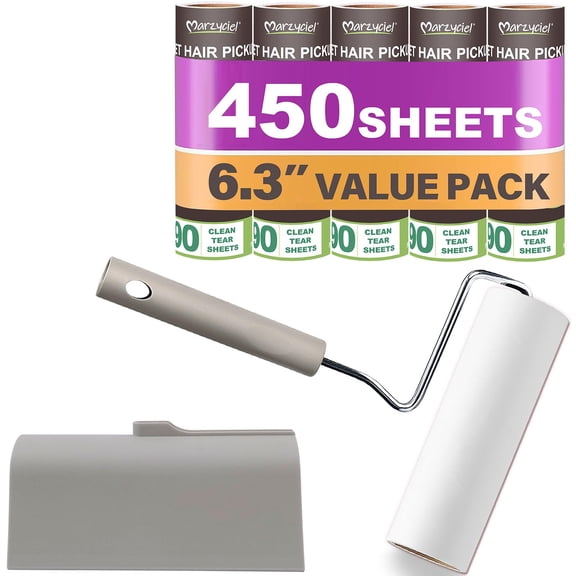 Extra Sticky Large Surface Lint Roller, 6.3'' Giant Lint Roller for Pet Hair, 450 Sheets/ 5 Refills, Long Handle Lint Remover for Clothes, Furniture, Dog & Cat Hair Remover