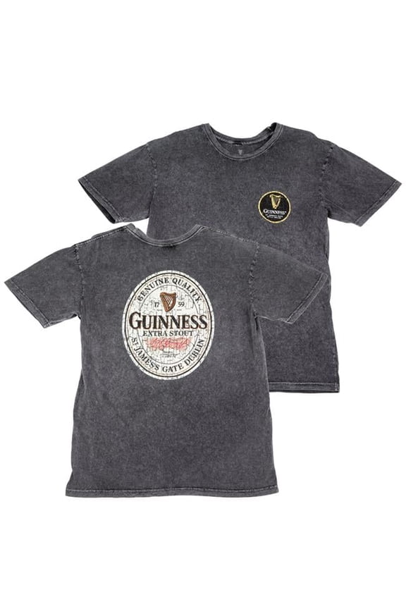 Extra Stout Marble Wash Label Front & Back Print T-Shirt - Medium