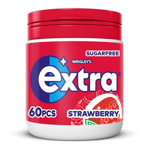 Extra Strawberry Flavour Sugarfree Chewing Gum Bottle 64g, British Import (Pack of 6)