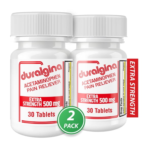 Extra Strength Acetaminophen 500mg Pain Reliever Tablets, Fever Reducer for Headache, Muscle Aches & Backache, 30 Count (2-pack)