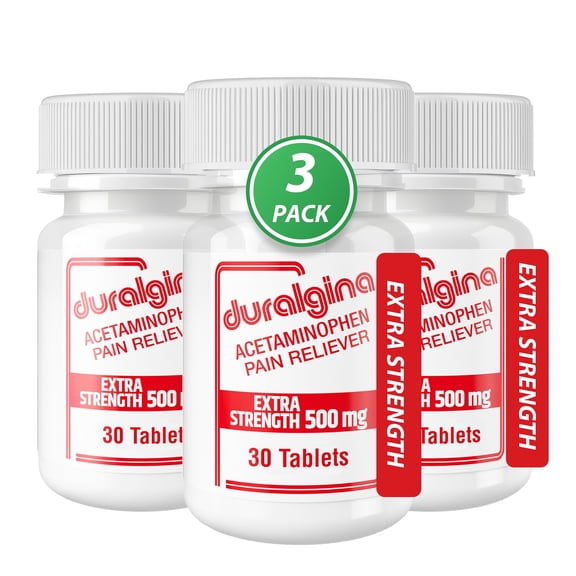Duralgina Extra Strength Acetaminophen 500mg Pain Reliever Tablets, 30 Count (3-pack)