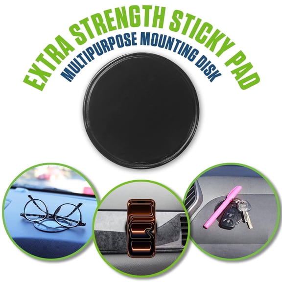Extra Strength Sticky Gel Pad - Multipurpose Anti-Slip Dash Mount for Phone, Keys, Glasses - Washable & Reusable Double Sided Adhesive Disk for Car, Home, Office - 3.15" Large Round Black, 2-Pack