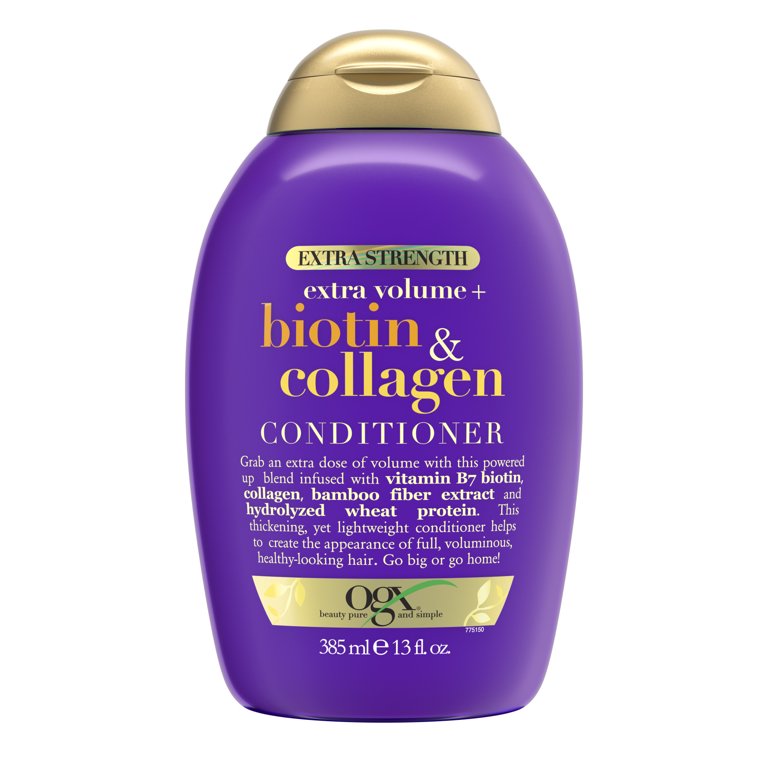 OGX Thick & Full + Biotin & Collagen Extra Strength Volumizing Conditioner with Vit B7 & Hydrolyzed Wheat Protein for Fine Hair, Sulfate-Free Surfactants for Thicker, Fuller Hair 13 fl. oz