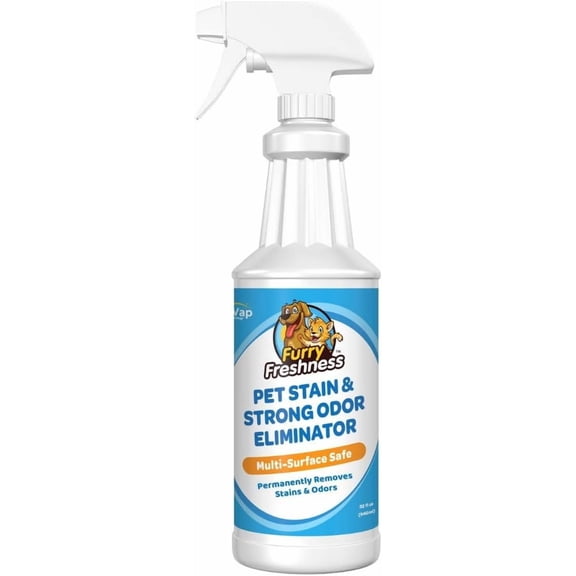 Extra Strength Cat or Dog Pee Stain & Permanent Odor Remover + Smell Eliminator -Removes Stains from Pets & Kids Including Urine or Blood- Lifts Old Carpet Stains- 32oz Spray