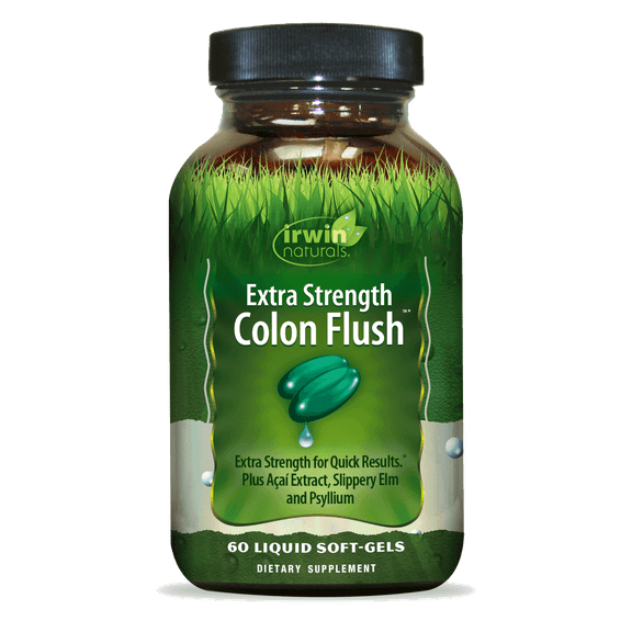 Irwin Naturals Extra Strength Colon Flush Quick & Powerful Digestive + Constipation Support Supplement with Psyllium, Acai, Triphala + Soothing Botanicals - 60 Liquid Softgels
