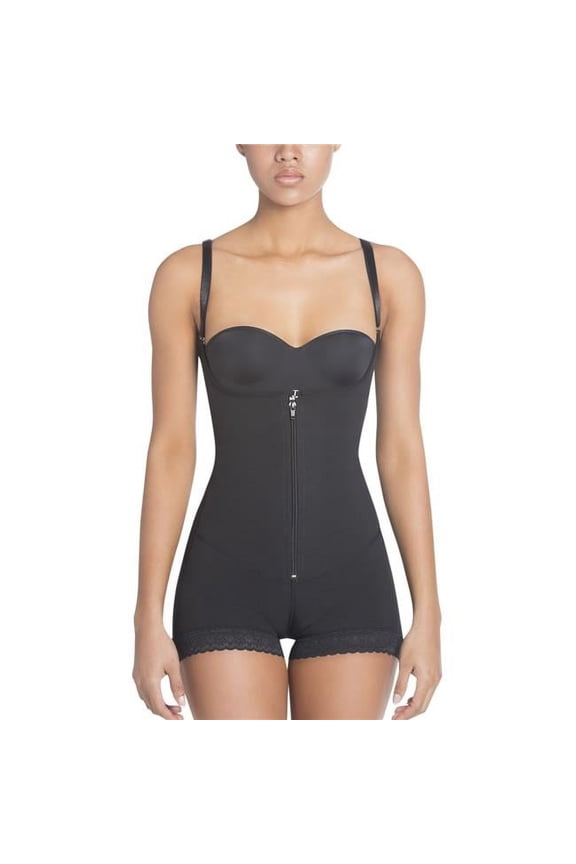 Extra- Strength Compression Slimming Braless Body Shaper Briefs with Latex - Black L