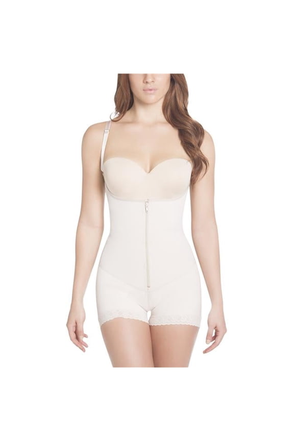 Extra- Strength Compression  Slimming Braless Body Shaper Briefs with Latex -  Nude 2XL