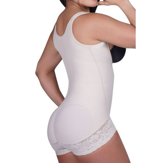 Extra- Strength Compression Slimming Braless Body Shaper Briefs with Latex - Nude 2XL