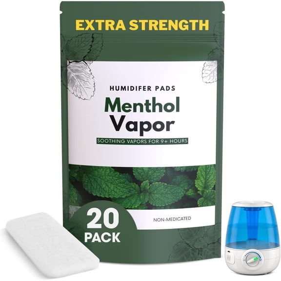 Extra Strength Menthol Vapor Pads for Humidifier 20-Pack VapoPads Refill Pads, Stronger Soothing Scent for Vaporizers & Waterless Plug-In Devices, Non-Medicated Humidifier Pads, 8 Hours per Pad