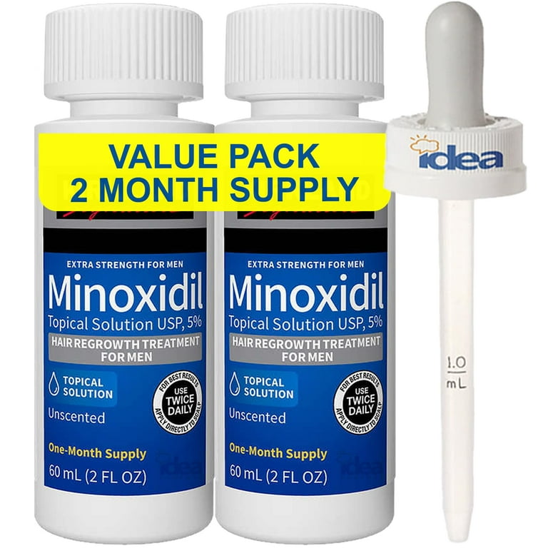 Extra Strength Minoxidil 5 Topical Solution Compatible with Kirkland 2 Month Supply with Idea Shop USA Dropper Growth Treatment and Hair Loss Prevention 2 Fl Oz Pack of 2 Walmart