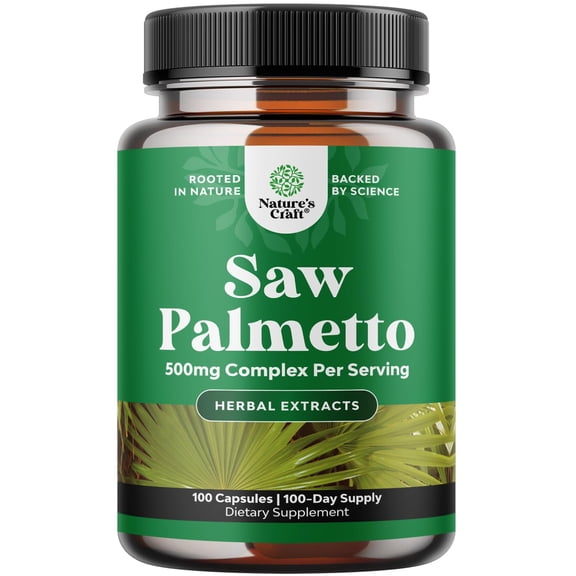 Natures Craft Saw Palmetto Extract 500mg with Plant Sterols – Prostate Health Support, 100 Capsules