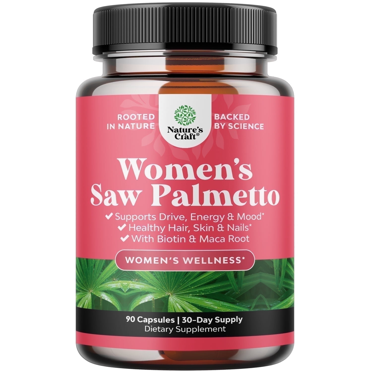 Extra Strength Pure Saw Palmetto Extract 500mg per Serving Capsules for Women - DHT Blocker with Maca Root & Biotin - Hair Vitamins for Hair Loss - 90ct