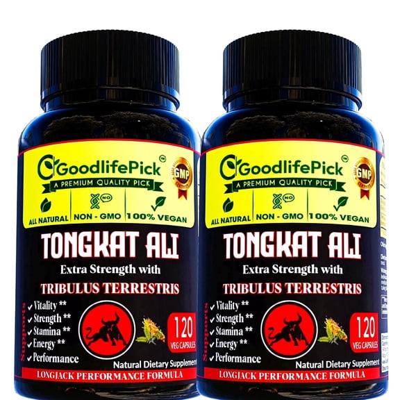 GoodlifePick Longjack Tongkat Ali with Tribulus Terrestris for Men 2 Bottles (240 Capsules)