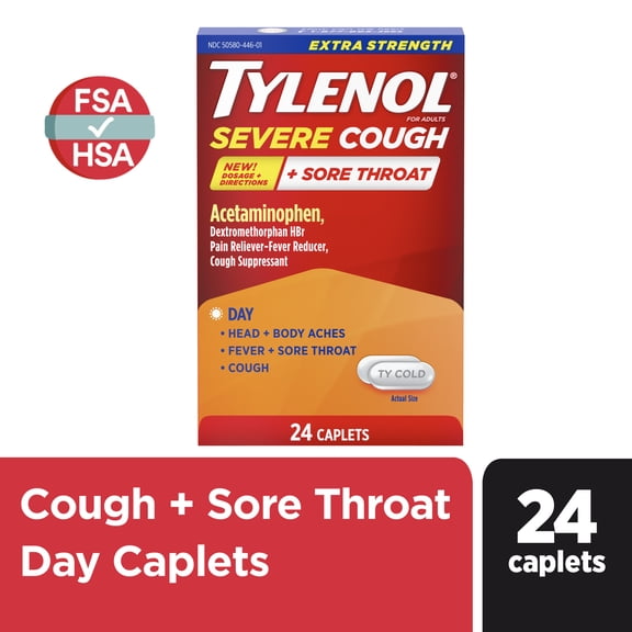 Tylenol Extra Strength Severe Cough + Sore Throat Caplets, 24 Count