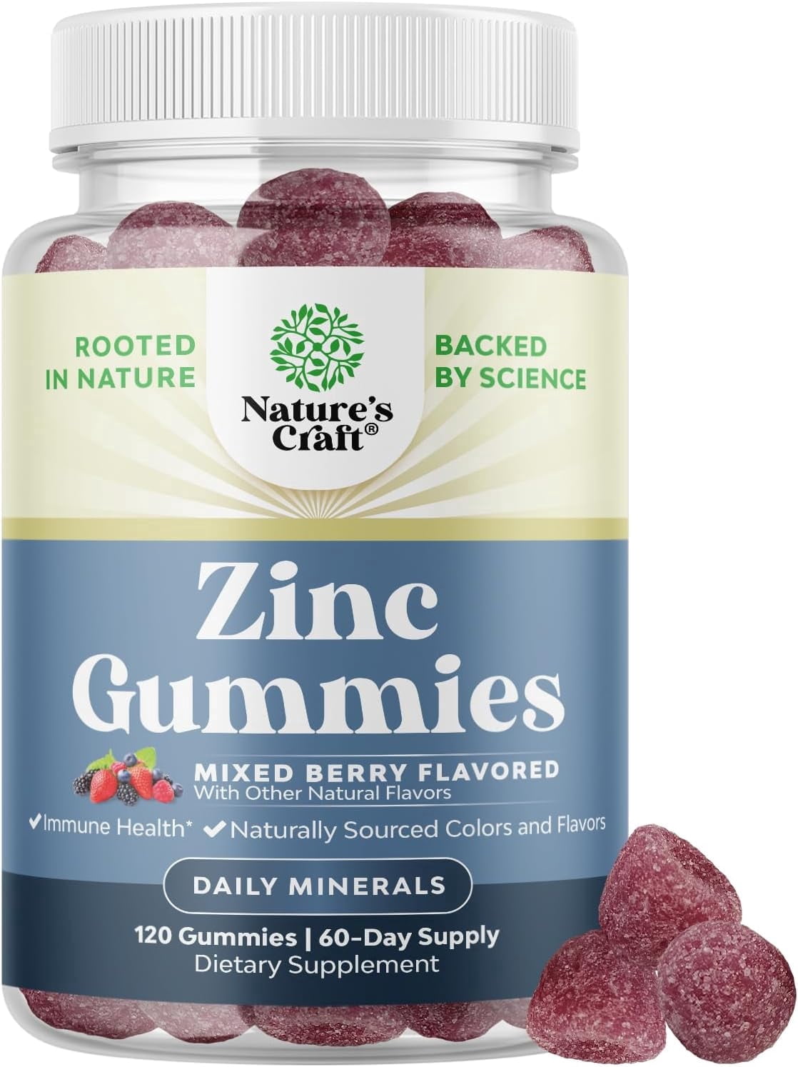 Natures Craft Extra Strength Zinc Gummies with Zinc Citrate, Dietary Supplement, 120 Count