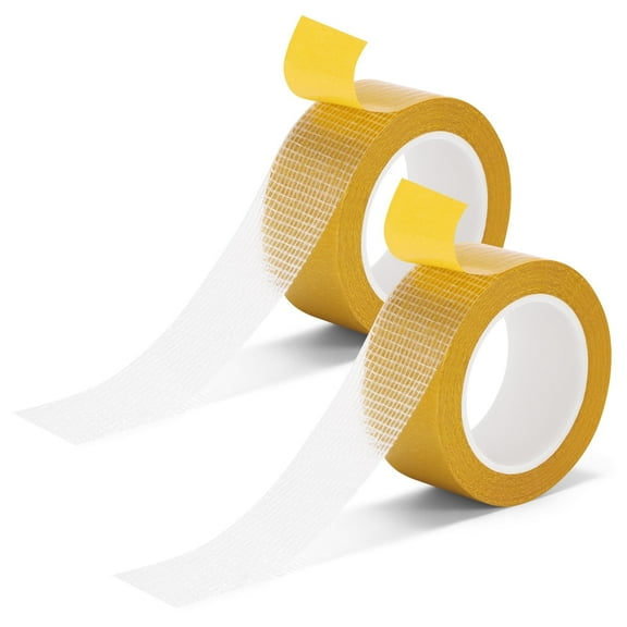 Extra Strong Double Sided Fabric Tape, 2 Packs Adhesive Tapes Heavy Duty Clear Mesh Double Stick Tape for Clothes Carpet Arts, 1inch x 33FT(10m)