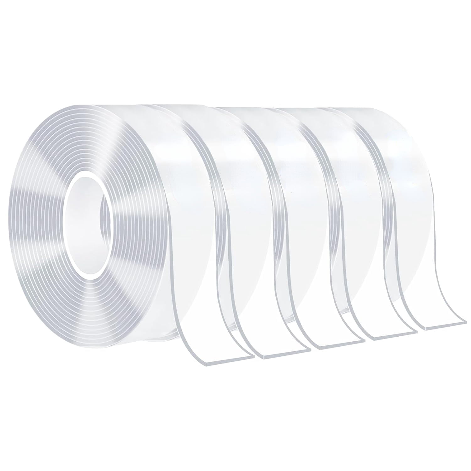 Extra Strong Double Sided Tape Heavy Duty Removable 50FT, Clear Sticky Adhesive Nano Tape Tough Washable Waterproof Mounting Tape for Hanging Picture, Poster, Carpet, Photo Deco, Pack of 5