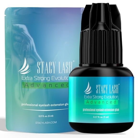Extra Strong Evolution Advanced Eyelash Extension Glue - Stacy Lash (0.17 fl.oz/ 5ml)/ 1 Sec Drying Time/ 6 Weeks Retention/Very Low Fumes/Professional Use Only Black Adhesive