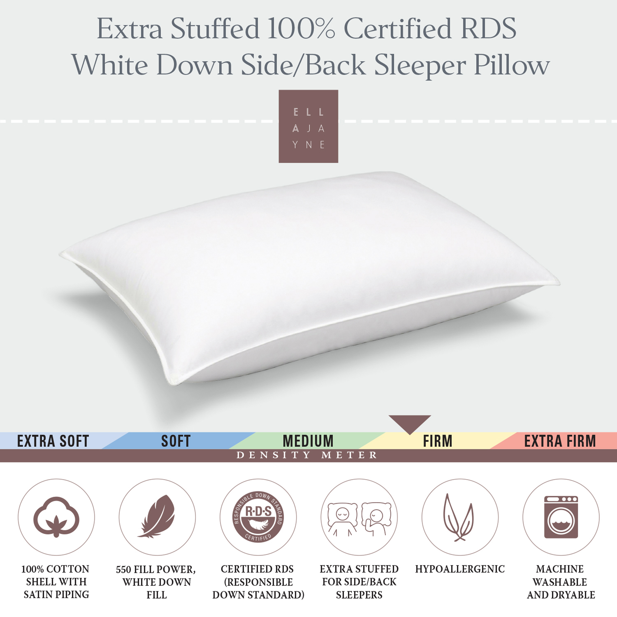 Extra Stuffed 100 Certified RDS White Down Side/Back Sleeper Pillow