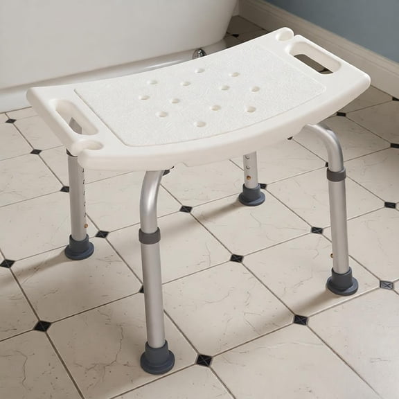 Extra Sturdy Adjustable Bath Chair & Shower Bench - 450lbs Capacity, 1.35 Thick Tubes, 7-Level Height (16.1-22), Anti-Slip Feet, Card Slot for Shower Head, White