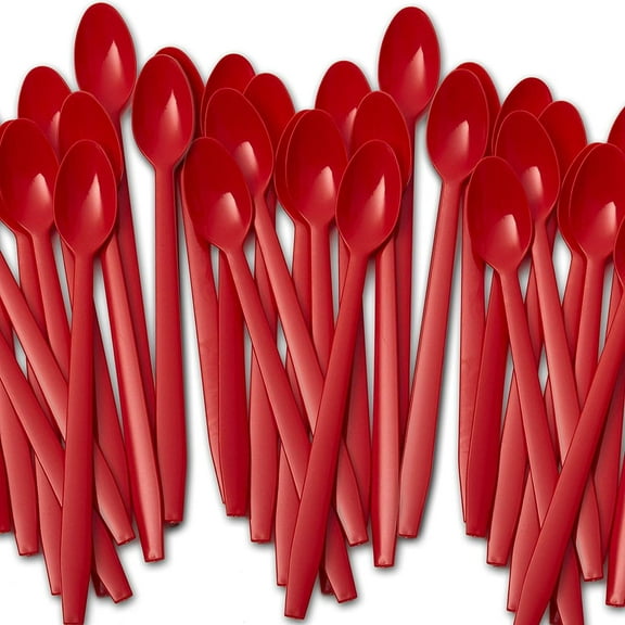 Extra Sturdy, Super Fun Red 8in Sundae Spoons 100ct Heavy Duty Disposable Plastic Utensils