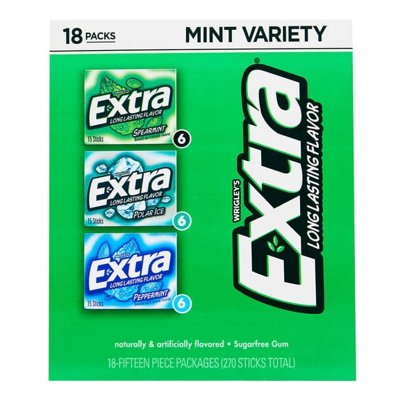 Extra Sugar Free Chewing Gum Mint Variety Pack 15 Sticks (18 Count)