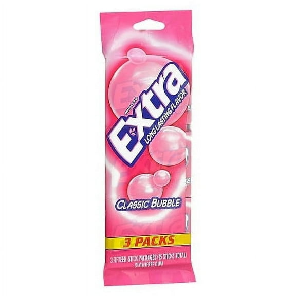 Extra Sugarfree Gum Classic Bubble Gum 15.0 ea x 3 pack