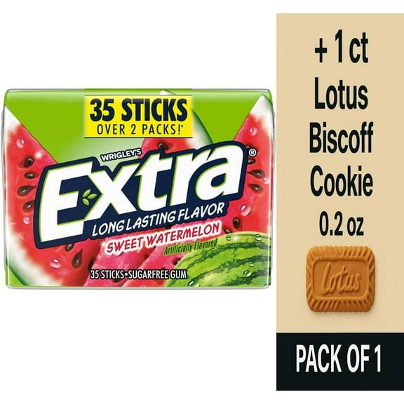 Extra Sweet Watermelon Sugar Free Chewing Gum Mega Pack 35 pc - Pack of 1 & Lotus Biscoff Cookie - 0.2 Oz - 1 ct