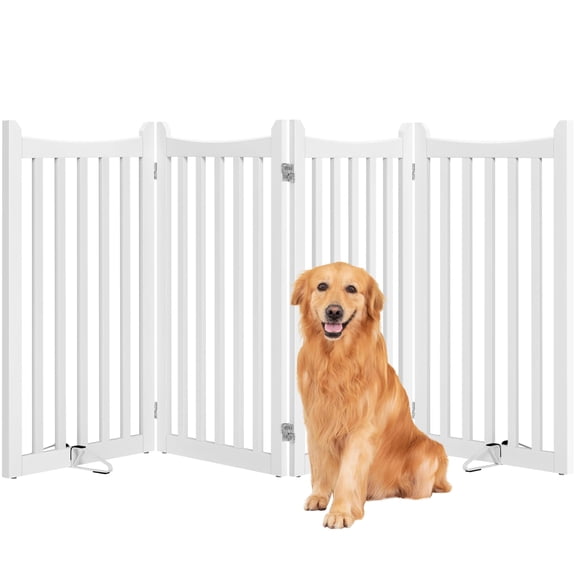 Extra Tall 36 Inch Wooden Pet Gate, 4 Panel Freestanding Dog Fence with Support Feet, Folding Design for Indoor Stairs Doorways Halls Kitchen, White