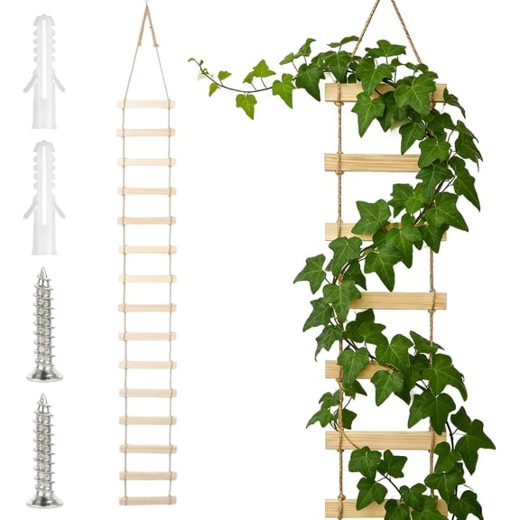 Extra Tall 3ft Wooden Ladder Trellis for Climbing Plants - Sturdy Indoor/Outdoor Plant Support,Easy Assembly & Space-Saving Vertical Garden Decor for Potted Plants, Vines, Pothos, Monstera