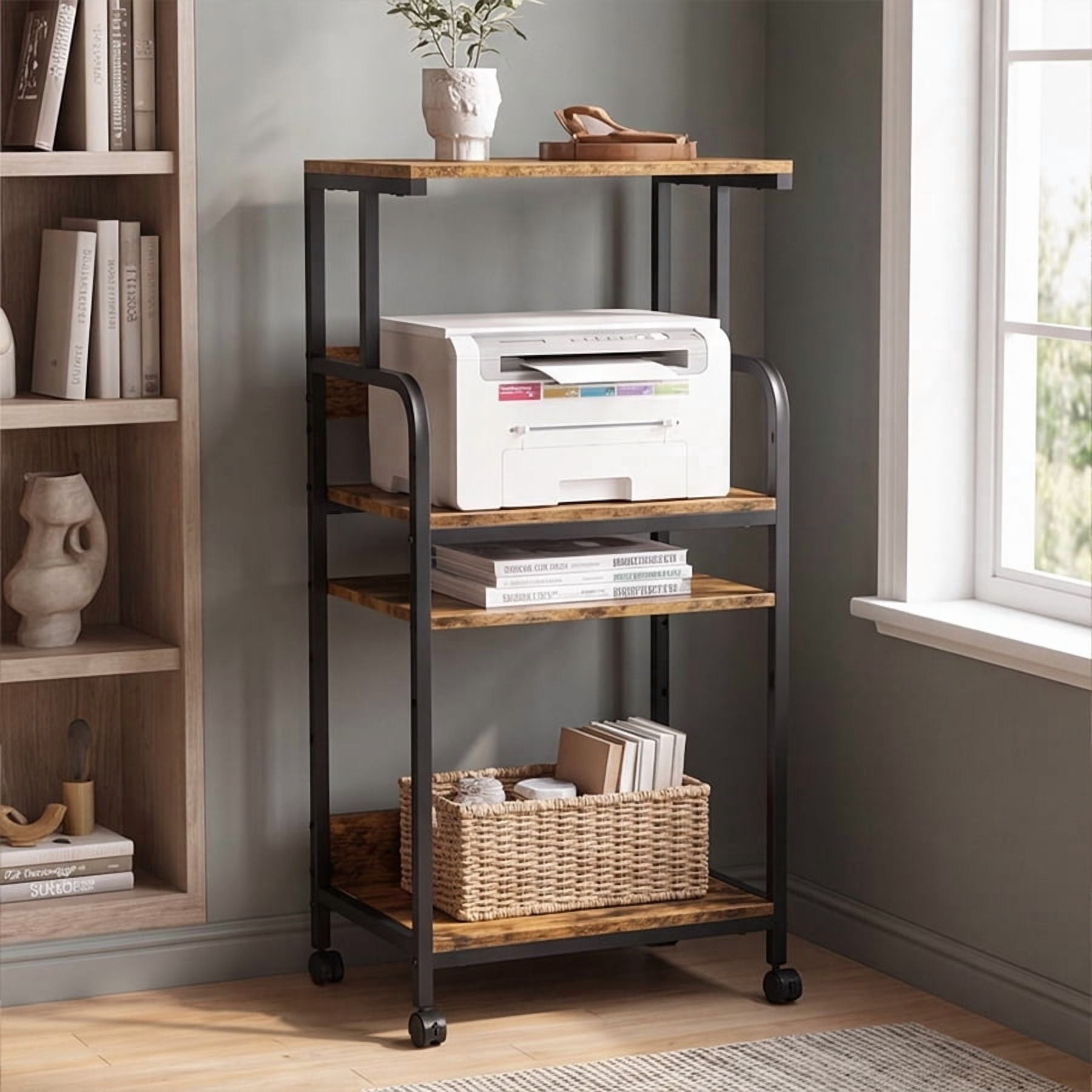Stand Scanner Machine Extra Tall 4 Tier Rolling Printer Cart with Storage Shelves, Mobile ...