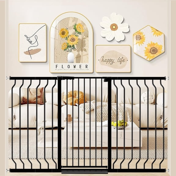 Extra Tall 40.55" Gate 29.92-63.38" Wide Mounted Walk Through Swing Auto Close Safety Black Metal Dog Pet For Indoor Stairs Doorways Kitche