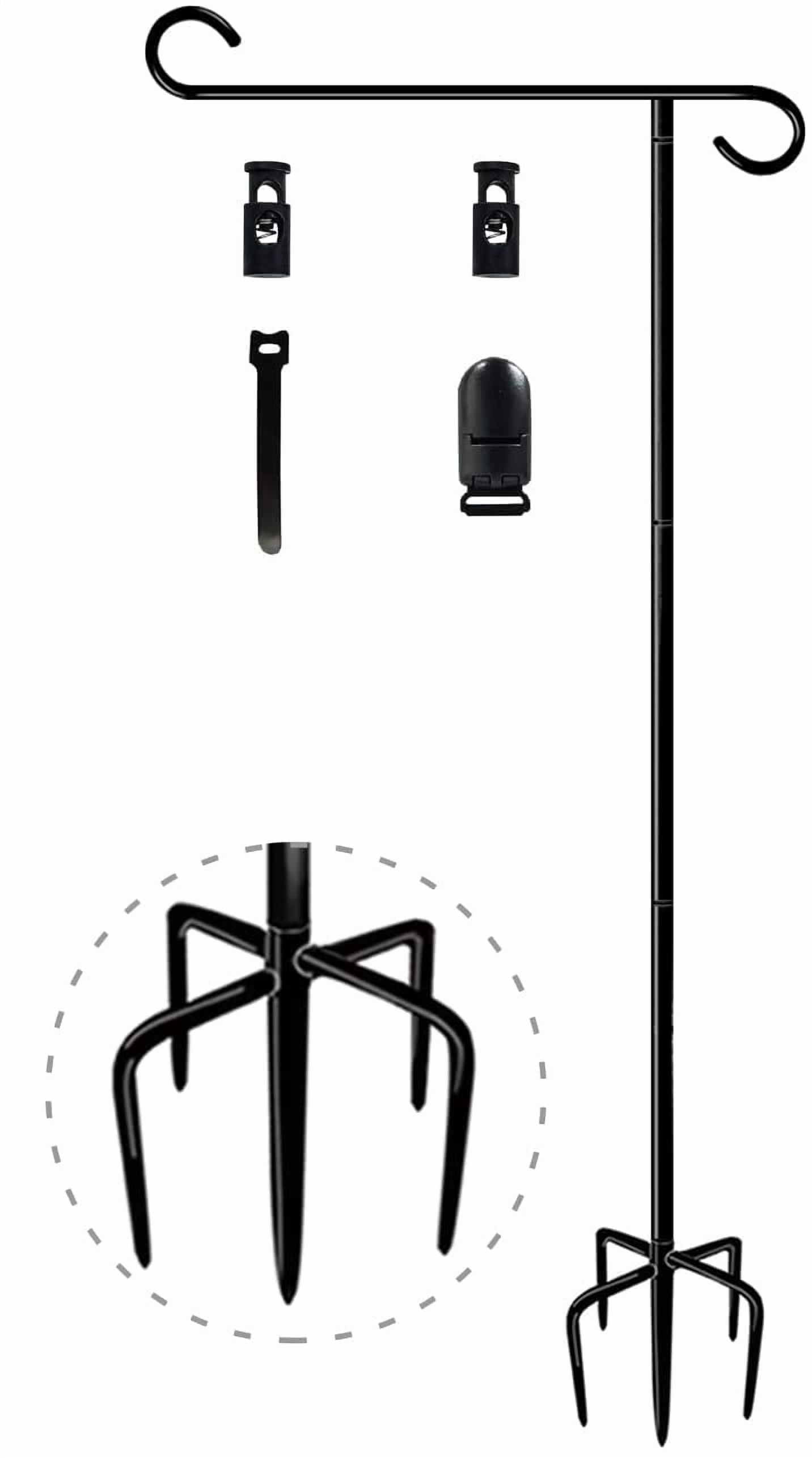 49 Inch Heavy Duty Garden Flag Pole Stand with 5 Prong Base for 12x18 Outdoor Yard Signs, Adjustable Height Lawn Decoration, Black