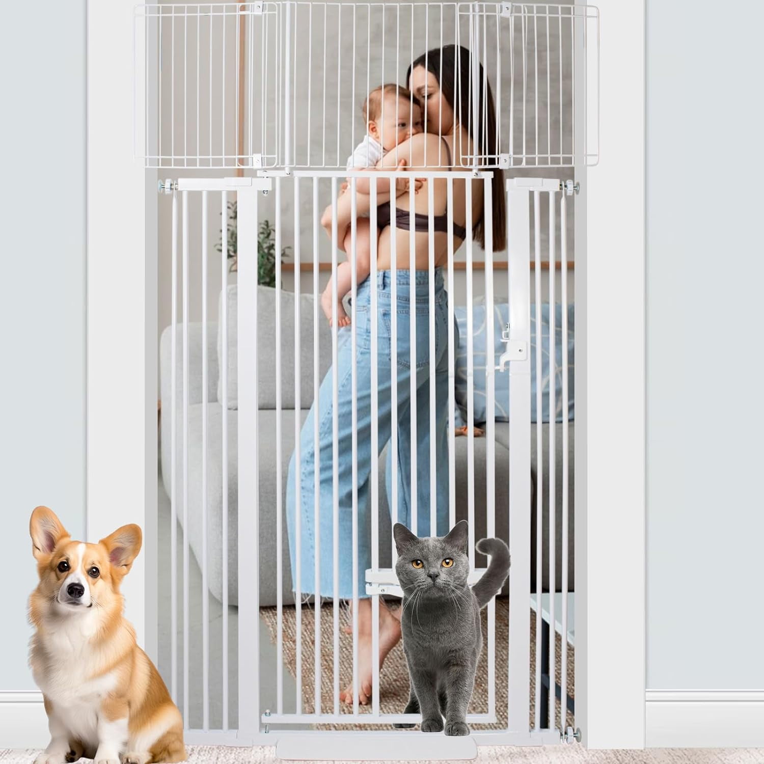 Extra Tall 71 inch Baby Gate with Cat Door, Adjustable 29.5" and 40.5