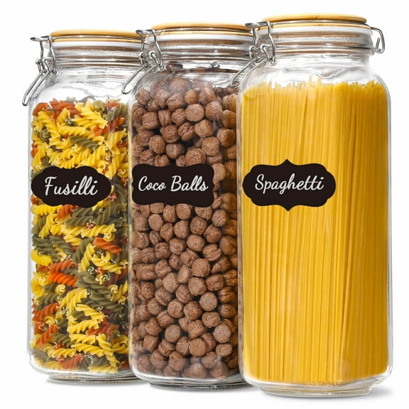 Extra Tall 92oz Glass Storage Jars, Wide Mouth Airtight Containers for Spaghetti Pasta Cereal, Pantry Kitchen Countertop Organization, Clear