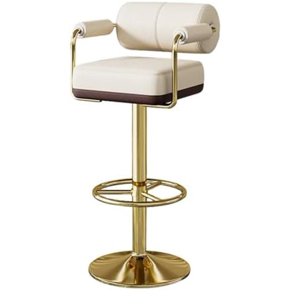 Extra Tall Bar Stools 35 Height - Swivel Counter Chair for Kitchen Island, Modern White Faux Leather Adjustable Barstool with Arms and Footrest,White$$Furniture