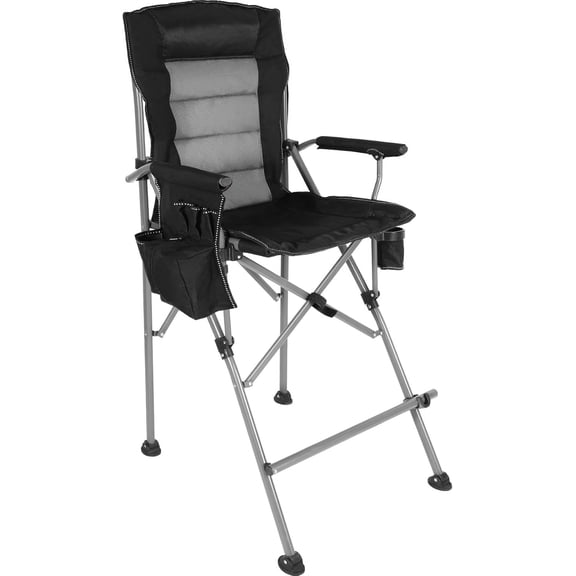 Extra Tall Camping Chairs for Adults 330lbs, Tall Lawn Chairs Portable Bar Height Foldable Director Chairs for Camping Outside, Comfortable with Makeup Pocket and Footrest, Black