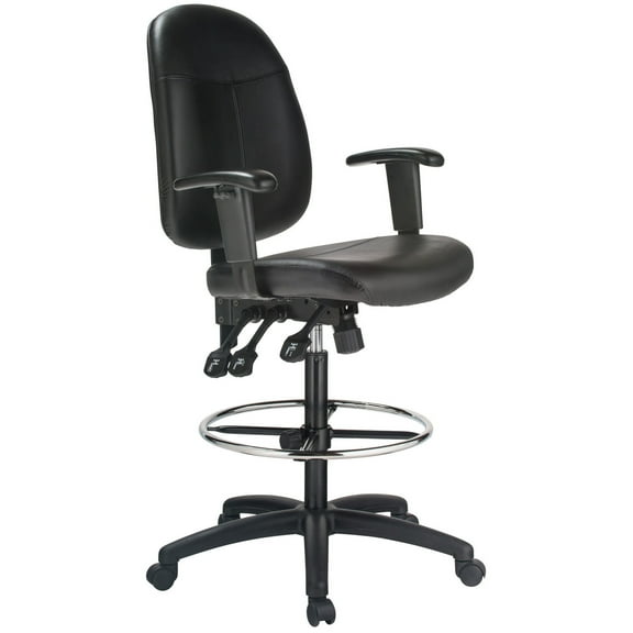 Harwick Extra Tall Ergonomic Drafting Chair - Leather High Back Adjustable Stool-Color:Black,Finish:Black