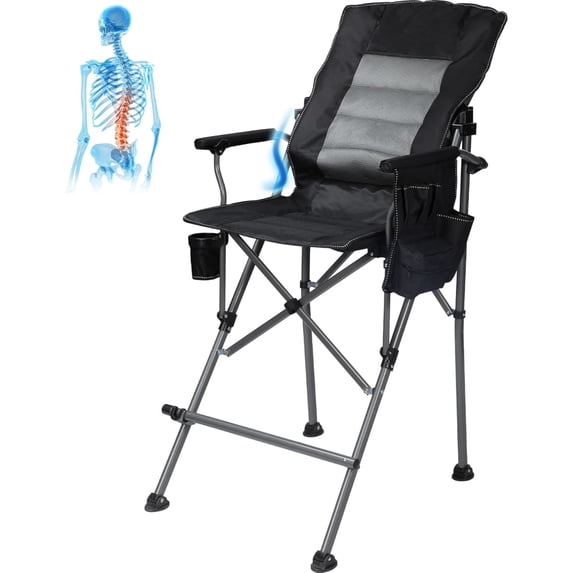 REDCAMP Extra Tall Folding Chairs for Adults with Adjustable Backrest, Portable Bar Height Foldable Director Chairs with Lumbar Support High Back and Footrest