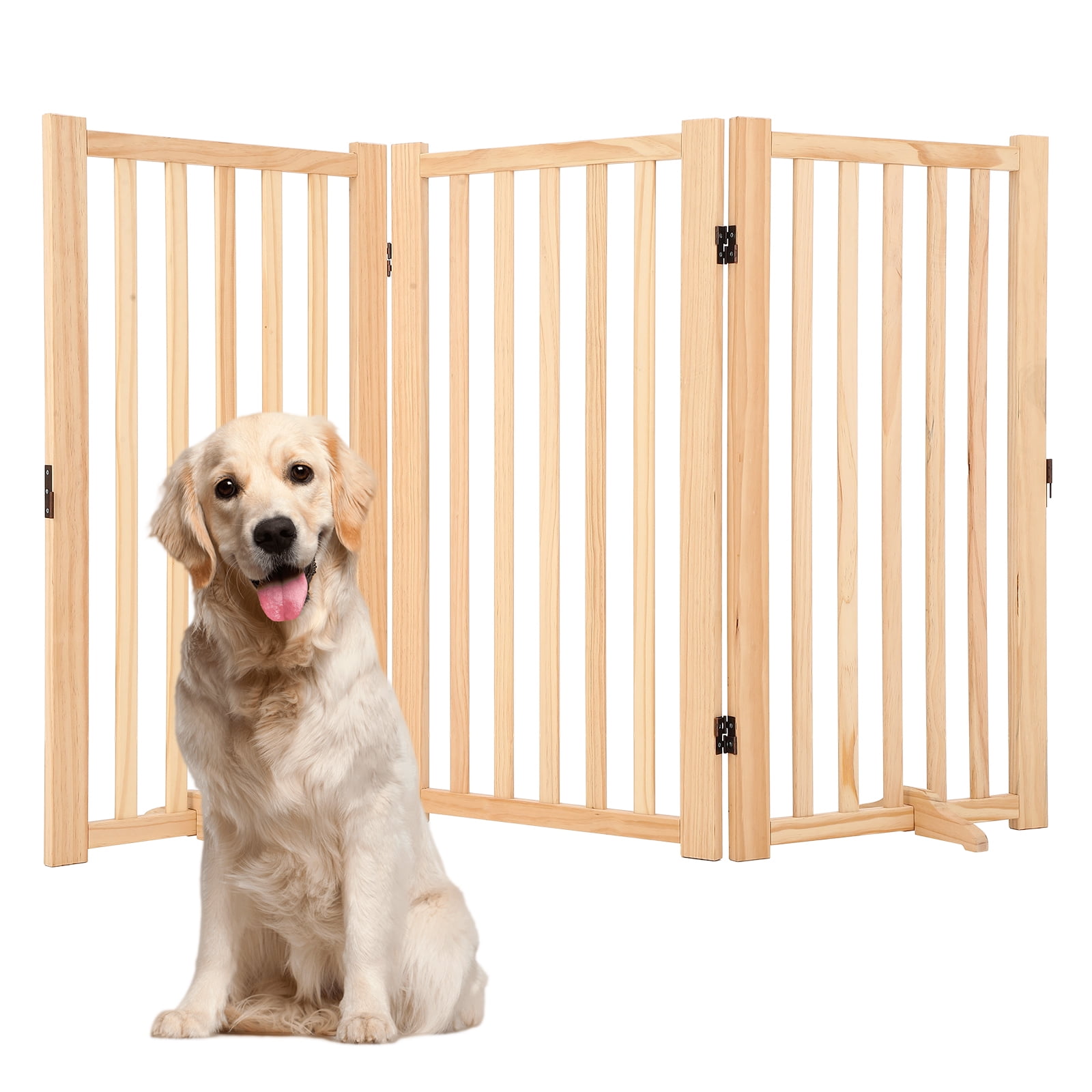 Extra Tall Freestanding Pet Gate Folding Wooden Dog Fence with 2 Support Feet  for Indoor, Stairs, Doorways, Kitchen