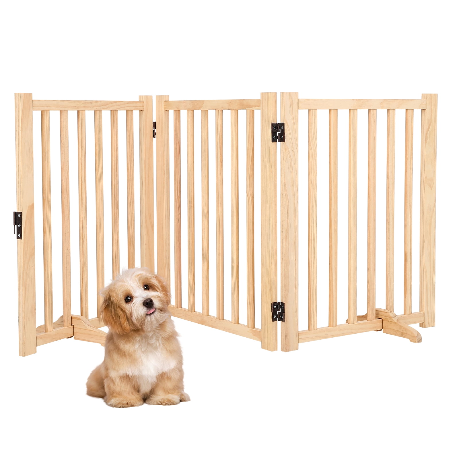 Extra Tall Freestanding Pet Gate Folding Wooden Dog Fence with 2 Support Feet  for Indoor, Stairs, Doorways, Kitchen