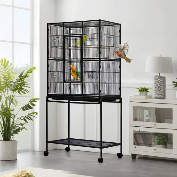 Extra Tall Large Bird Cage, Bird Cage with Rolling Storage Stands, Feed Bowls, Wide Tall Parrot Cage for Parakeets, Conures, Cockatiel, Cockatoo Sturdy Metal Aviary