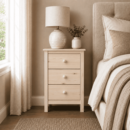 Extra Tall Nightstand for Bedroom with 3 Deep Storage Drawers Unpainted