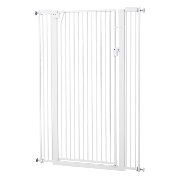 Extra Tall Pet Gate for Cats, 29-41 in Adjustable Width, 56 in High Dog Gate, with Pressure Mount Kit and Wall Mount Kit, 1.3 in Narrow Bar Spacing, for Stairs, Doorways, and House, White