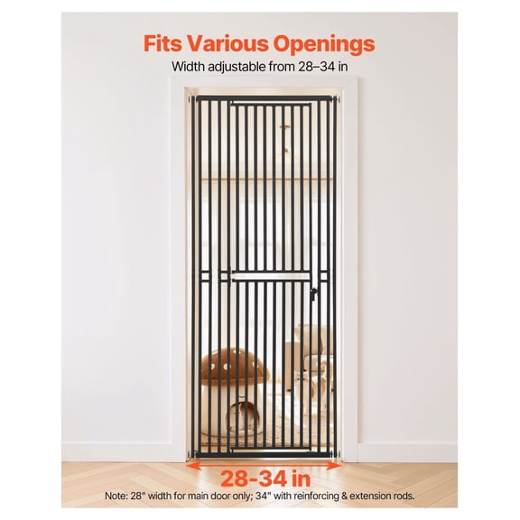 Extra Tall Pet Gate for Cats and Dogs, 78.7 Inch High, 28-34 Inch Adjustable Width, Pressure & Wall Mount, 1.2" Bar Spacing, White